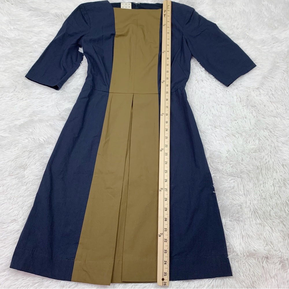 Trademark short sleeve square neck Colorblock dress pleated front navy blue - Picture 3 of 11